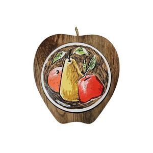 Vintage Styson Fred Press Wooden Apple Shaped Cheeseboard Trivet Pear Apple N15